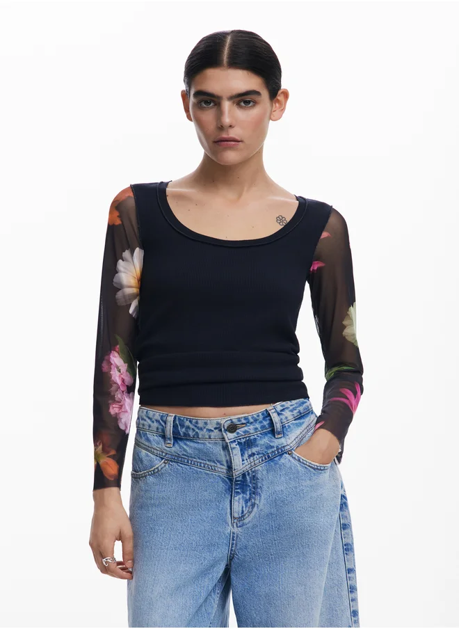 DESIGUAL T-SHIRT WITH PRINTED SLEEVES