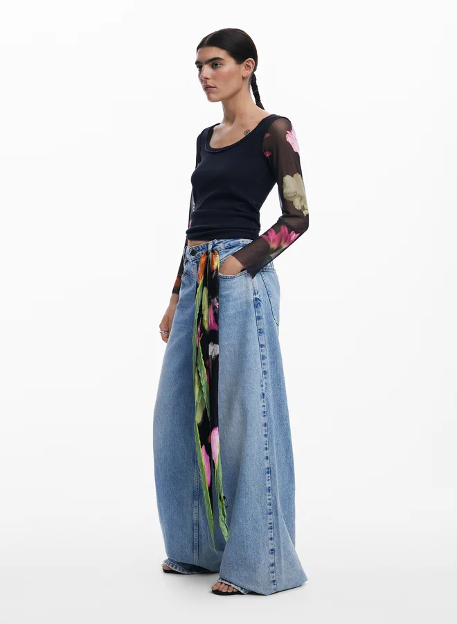 DESIGUAL T-Shirt With Printed Sleeves