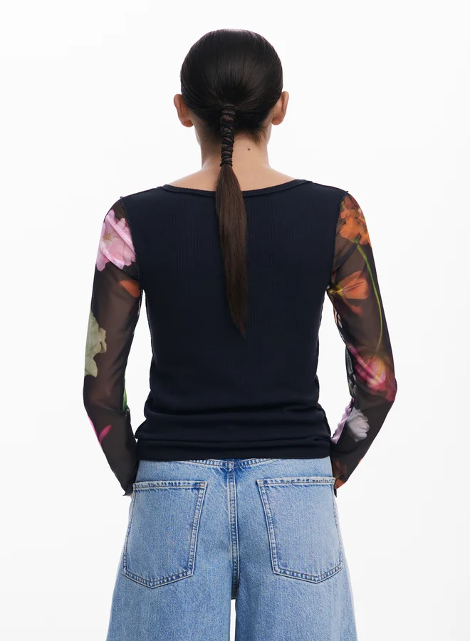 DESIGUAL T-Shirt With Printed Sleeves