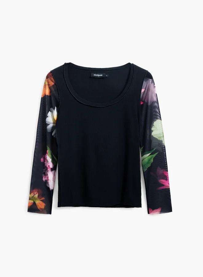 DESIGUAL T-Shirt With Printed Sleeves