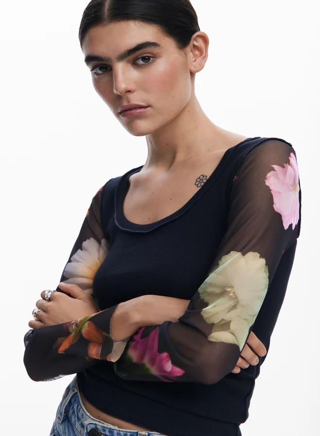 DESIGUAL T-Shirt With Printed Sleeves