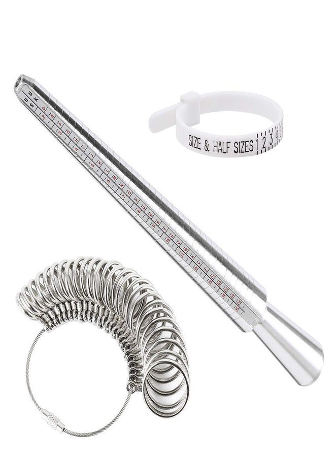 Grekywin 27 PCS Ring Size Kit, Ring Sizer Gauge Set Ring Mandrel US Size 0-13 Finger Measurement Scales Kit Jewelry Tools for Ring Size Measuring Rings Diameters Metal(White) - Image 1