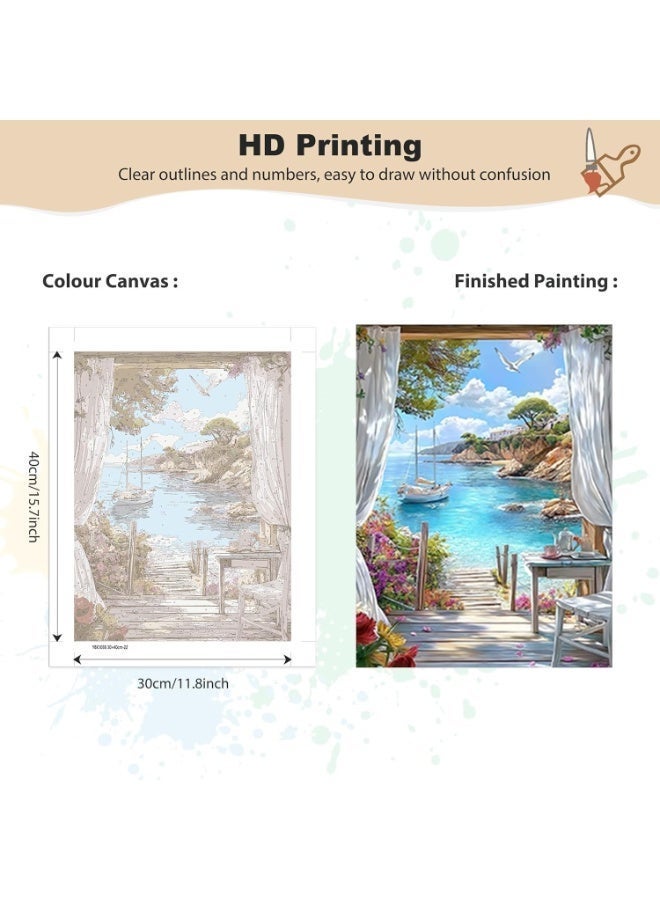 ChicAbode Framed Paint by Numbers Kit for Adults, Seaview Landscape DIY Art, Stretched Canvas, Home Wall Decor, 12x16 Inch - Image 2