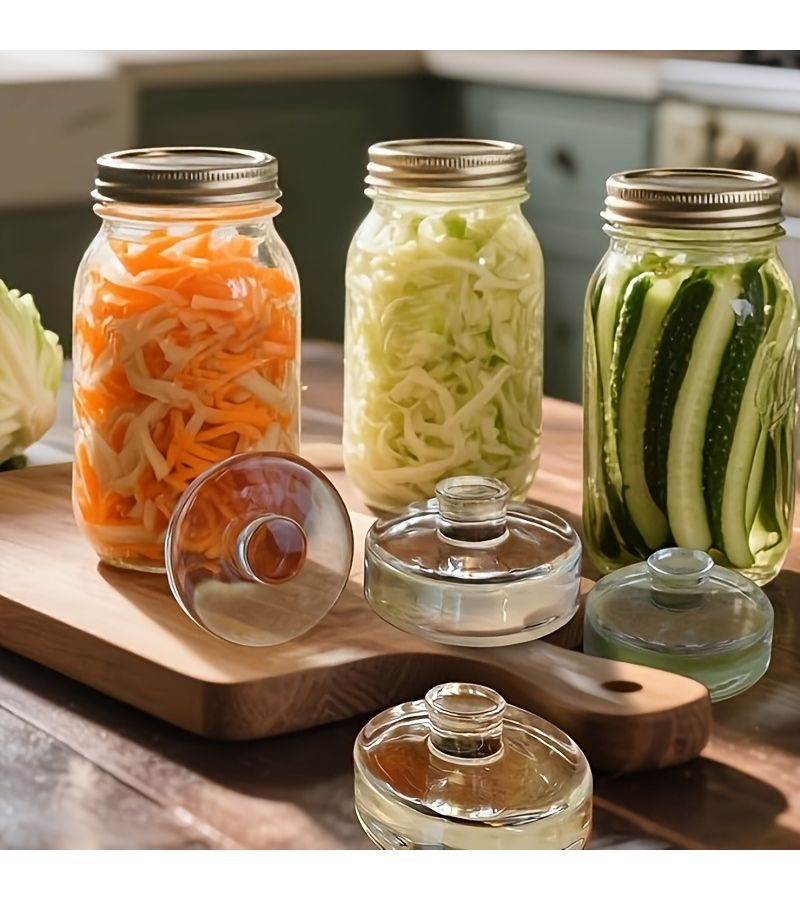 Set Of 2 32 Oz Glass Mason Jars With Two Handles Glass Weights For Pickling And Fermenting Kit - Image 1