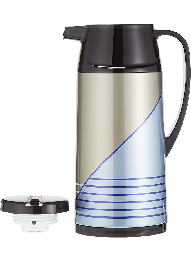 Peacock - Vacuum Flask Tea Coffee Glass Liner Thermos Japan with Button Blue 1.6Ltr - Image 1
