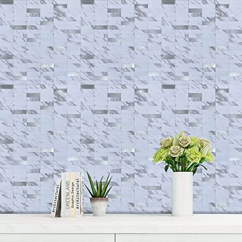 XUANINY Peel and Stick Tile Backsplash Self- Adhesive Wall Tiles Aluminum Mosaic Sticker for Kitchen (11.33"x11.92" Per Sheet, Pack of 10 pcs) (White Marble) - Image 5