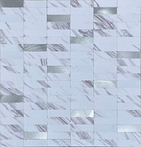 XUANINY Peel and Stick Tile Backsplash Self- Adhesive Wall Tiles Aluminum Mosaic Sticker for Kitchen (11.33"x11.92" Per Sheet, Pack of 10 pcs) (White Marble) - Image 2