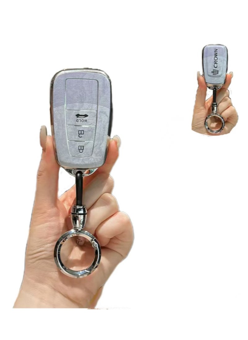 OUYoo - OUYoo for Toyota Key Fob Cover with Toyota Keychain, Car Key Fob Case Compatible with Toyota 2018-2024 Camry RAV4 Highlander Avalon C-HR Prius Corolla GT86,Premium TPU all-inclusive key protection case Marble texture image,With key chain . - Image 1