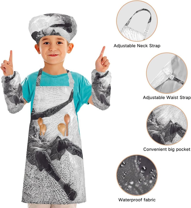 KLL kids Apron Chef Hat Set Funny Basketball Player Radiating Line Art Cooking Aprons Toddler Chef Hat Set for Children 3-12 - Image 4
