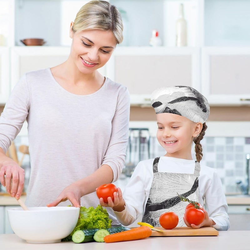 KLL kids Apron Chef Hat Set Funny Basketball Player Radiating Line Art Cooking Aprons Toddler Chef Hat Set for Children 3-12 - Image 5