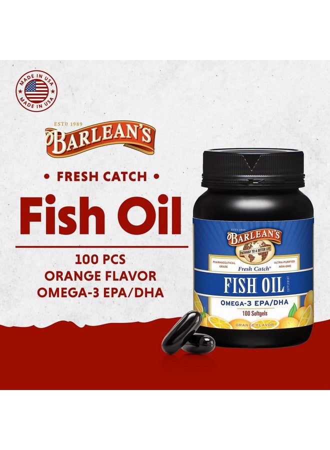 Barlean's Fish Oil Omega 3 Supplement, EPA and DHA Fatty Acid Softgels, 1000mg Orange Flavored Fish Oil Pills, 100 Count - Image 2