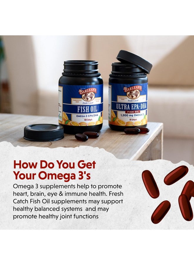 Barlean's Fish Oil Omega 3 Supplement, EPA and DHA Fatty Acid Softgels, 1000mg Orange Flavored Fish Oil Pills, 100 Count - Image 4