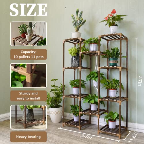 Uneedem Plant Stand Indoor Outdoor, Tall Plant Shelf for Multiple Plants, 10 tiers 11 Pot Large Plants Holder Rack Wood Plant Shelves for Room Corner Balcony Garden Patio - Image 3