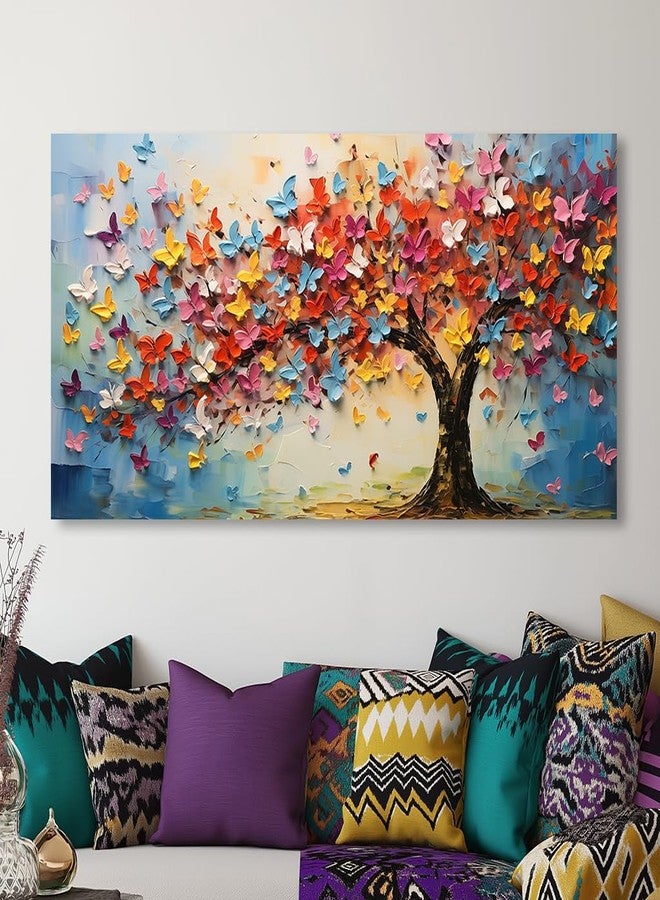 IDAFU Butterfly Tree Canvas Wall Art Colorful Tree of Life Canvas Oil Painting Prints for Living Room Office Abstract Butterfies Tree Wall Décor Artwork Family Bedroom Farmhouse Décor,Ready to Hang (16x32 Inches) - Image 3