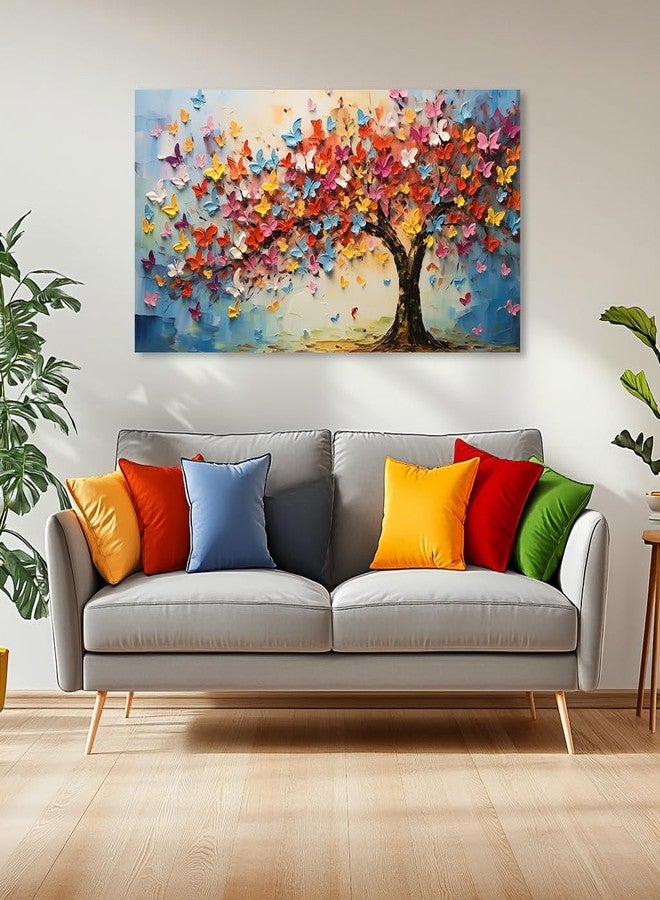 IDAFU Butterfly Tree Canvas Wall Art Colorful Tree of Life Canvas Oil Painting Prints for Living Room Office Abstract Butterfies Tree Wall Décor Artwork Family Bedroom Farmhouse Décor,Ready to Hang (16x32 Inches) - Image 5