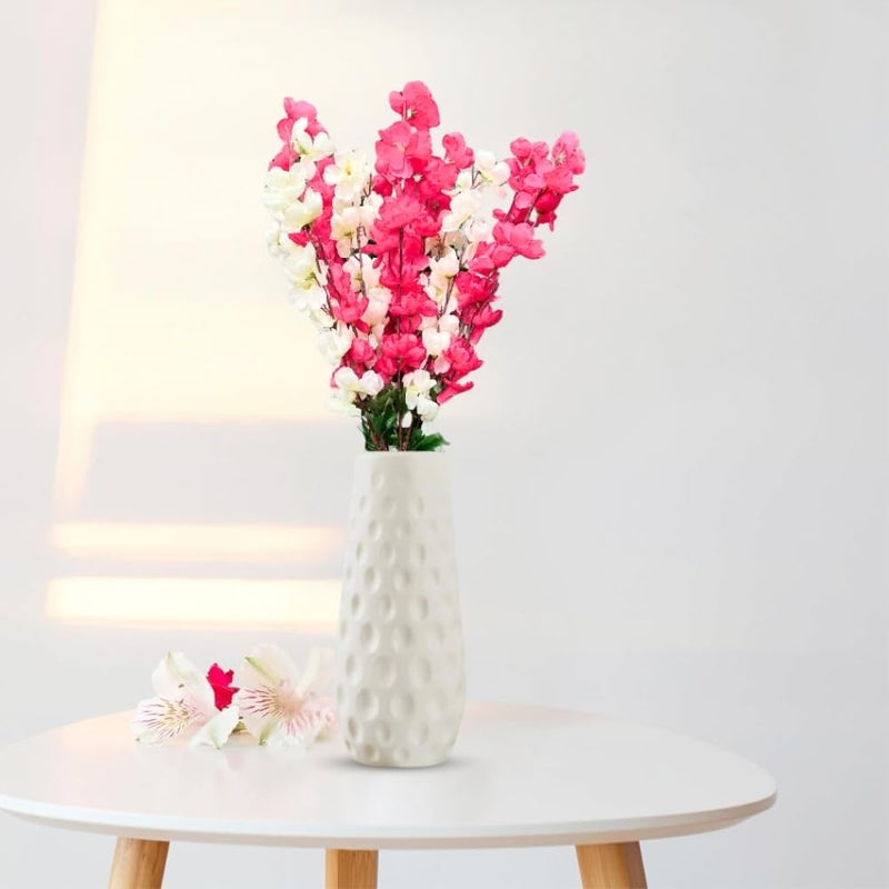 Go Hooked Artificial Flowers Bunch with White Textured Plastic Vase |Faux Flowers Decorative Flowers for Home and Office Décor (Pink & White Flowers with vase) - Image 2