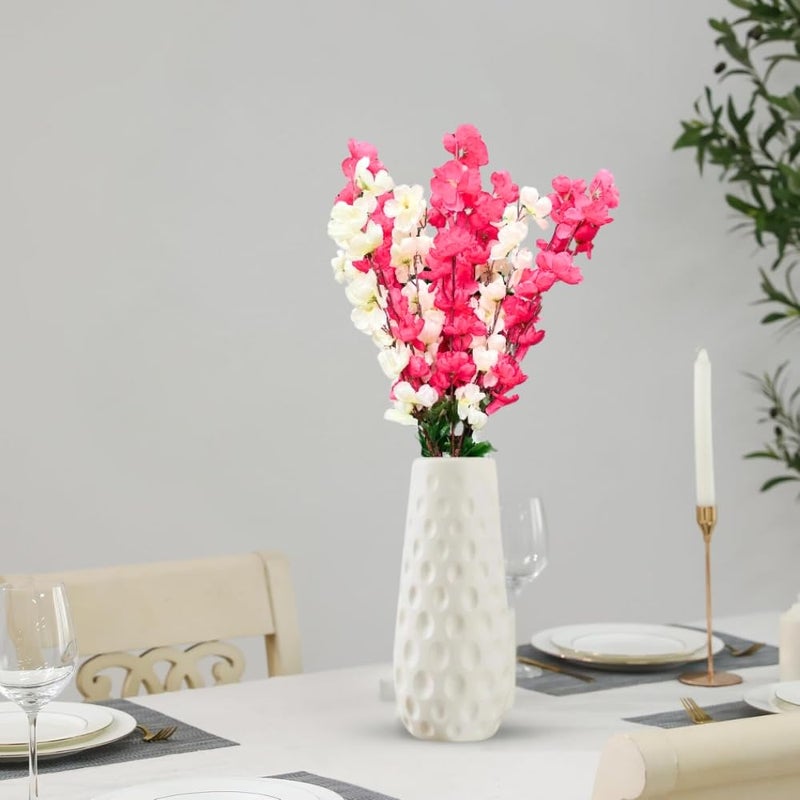 Go Hooked Artificial Flowers Bunch with White Textured Plastic Vase |Faux Flowers Decorative Flowers for Home and Office Décor (Pink & White Flowers with vase) - Image 1