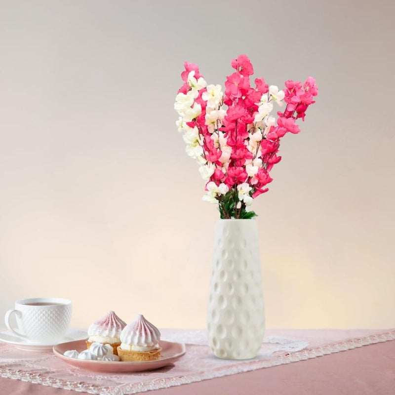 Go Hooked Artificial Flowers Bunch with White Textured Plastic Vase |Faux Flowers Decorative Flowers for Home and Office Décor (Pink & White Flowers with vase) - Image 3