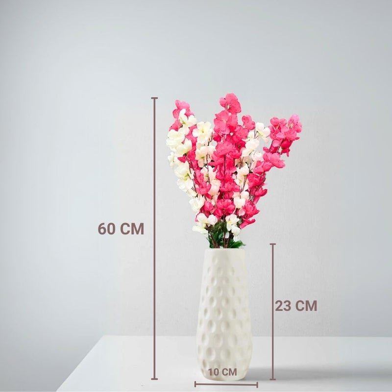 Go Hooked Artificial Flowers Bunch with White Textured Plastic Vase |Faux Flowers Decorative Flowers for Home and Office Décor (Pink & White Flowers with vase) - Image 5