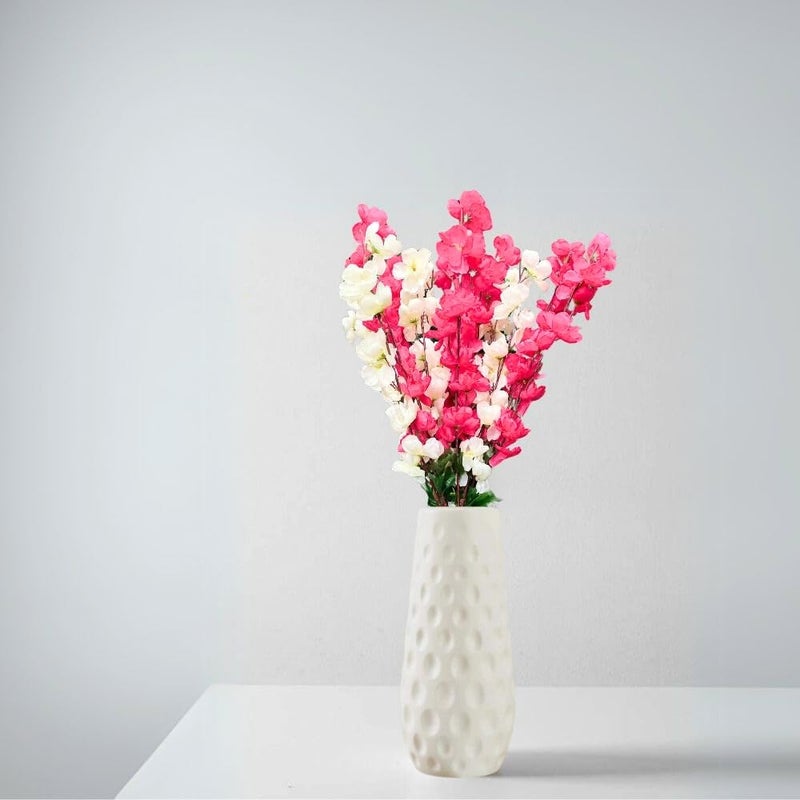 Go Hooked Artificial Flowers Bunch with White Textured Plastic Vase |Faux Flowers Decorative Flowers for Home and Office Décor (Pink & White Flowers with vase) - Image 4