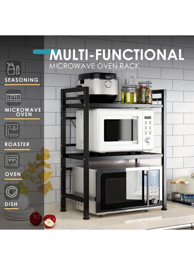 تابيت حامل ميكروويف، رف ميكروويف بستة خطافات، رف ميكروويف قابل للتوسيع من طبقتين، رف مطبخ متين لتركيب أدوات المطبخ (طبقتين) - Image 3