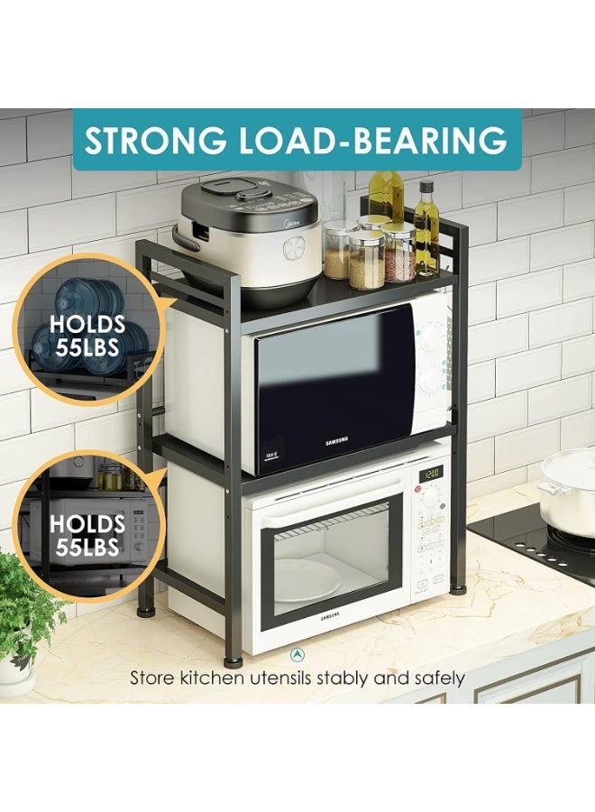 تابيت حامل ميكروويف، رف ميكروويف بستة خطافات، رف ميكروويف قابل للتوسيع من طبقتين، رف مطبخ متين لتركيب أدوات المطبخ (طبقتين) - Image 5