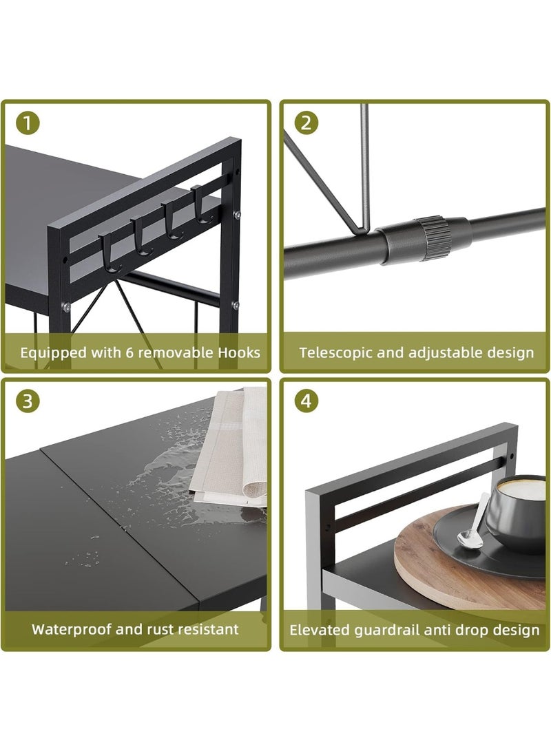 تابيت حامل ميكروويف، رف ميكروويف بستة خطافات، رف ميكروويف قابل للتوسيع من طبقتين، رف مطبخ متين لتركيب أدوات المطبخ (طبقتين) - Image 4