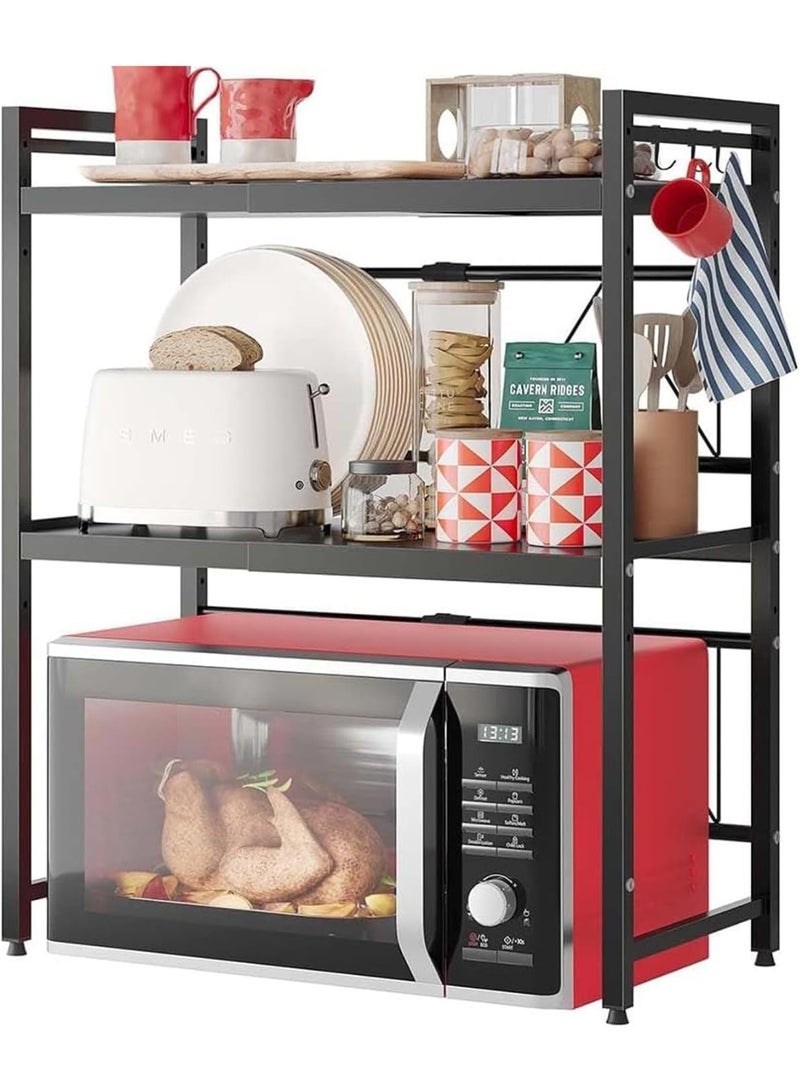 تابيت حامل ميكروويف، رف ميكروويف بستة خطافات، رف ميكروويف قابل للتوسيع من طبقتين، رف مطبخ متين لتركيب أدوات المطبخ (طبقتين) - Image 1
