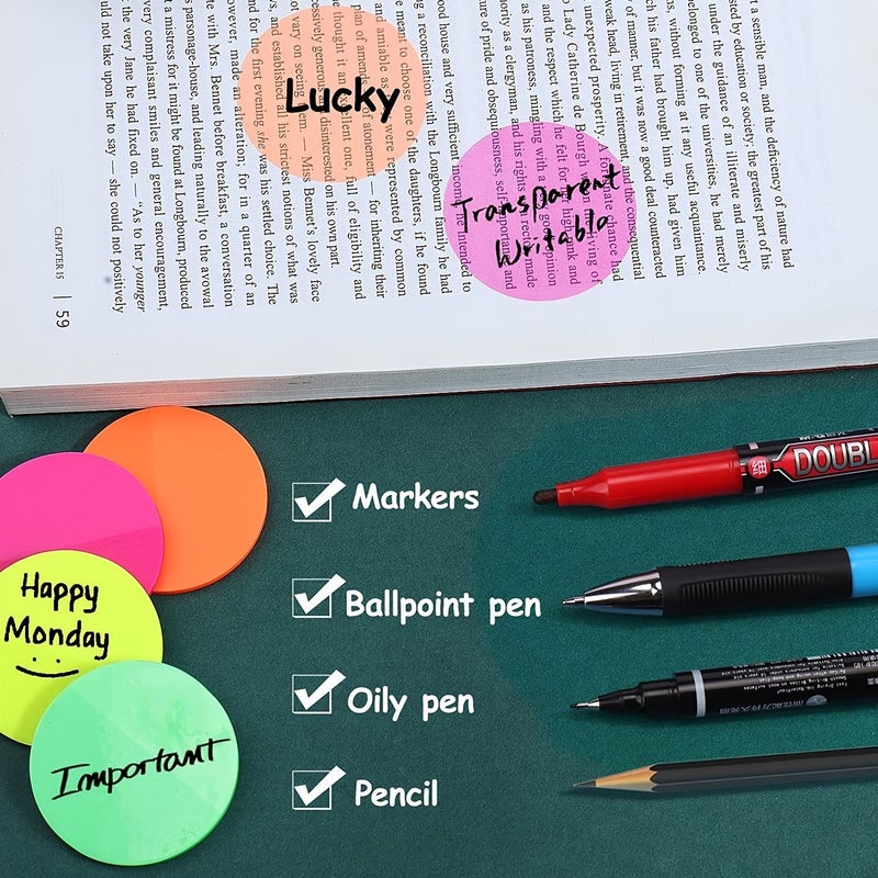 Morandi Color Transparent Sticky Notes 100 Sheets Cute Round Tabs for Journals School Office - Image 3