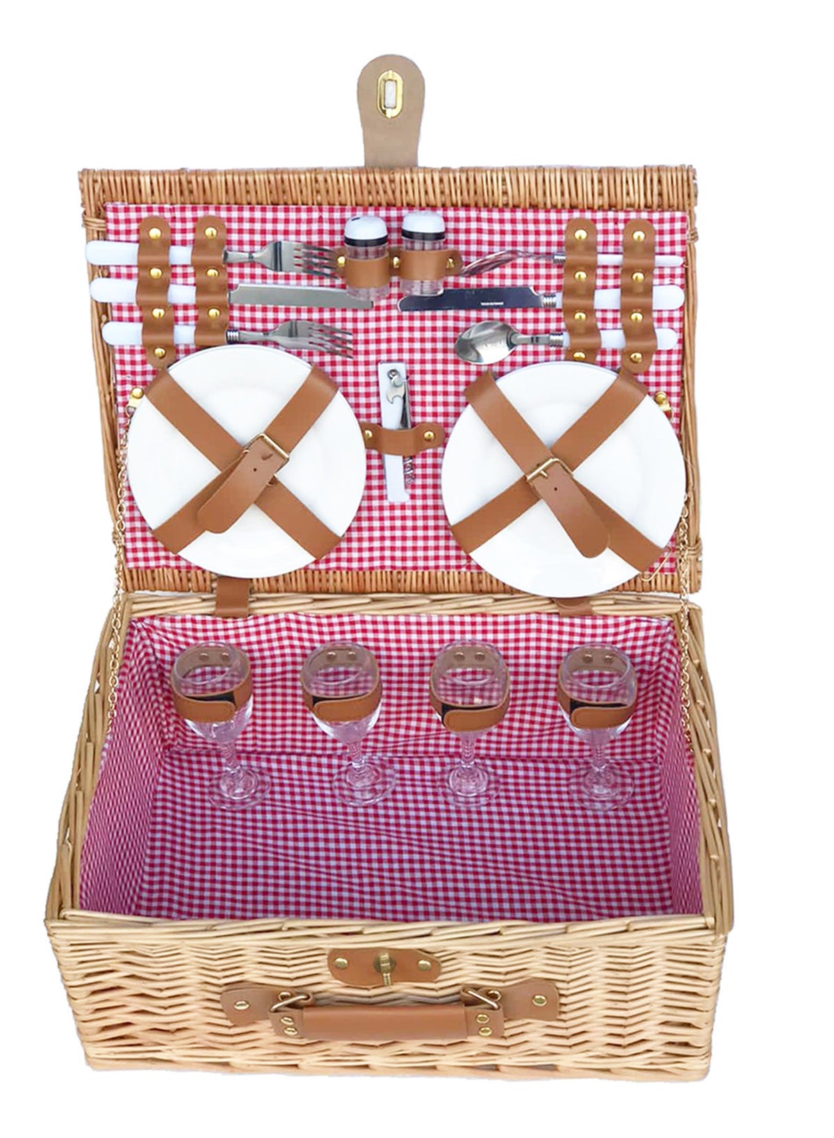 LINGWEI Wicker Picnic Basket Set for 4 Persons Large Willow Hamper with ...