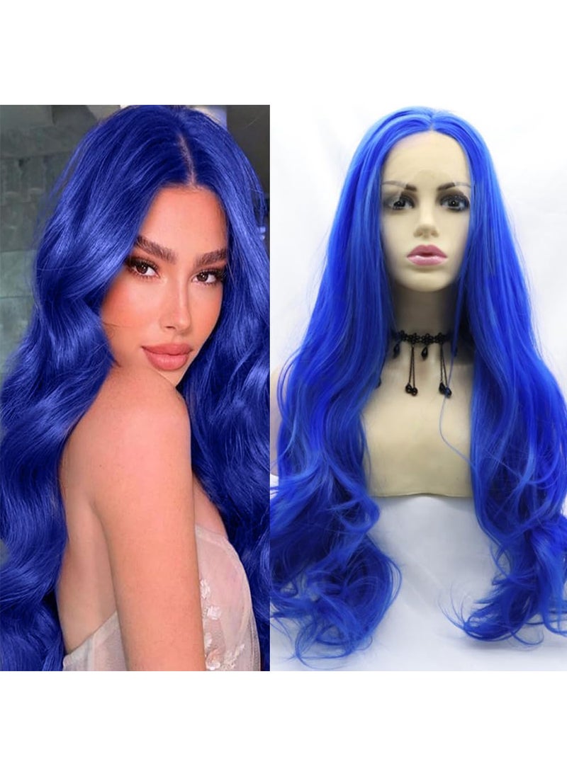 Xiweiya xiweiya Bright Blue Lace Front Wig Long Body Wavy Klein Blue 13x3 Lace Front Wig Mermaid Piano Color Hair HD Lace Pre Plucked Wig Heat Resistant Fiber Hair Replacement for Women 24inch 