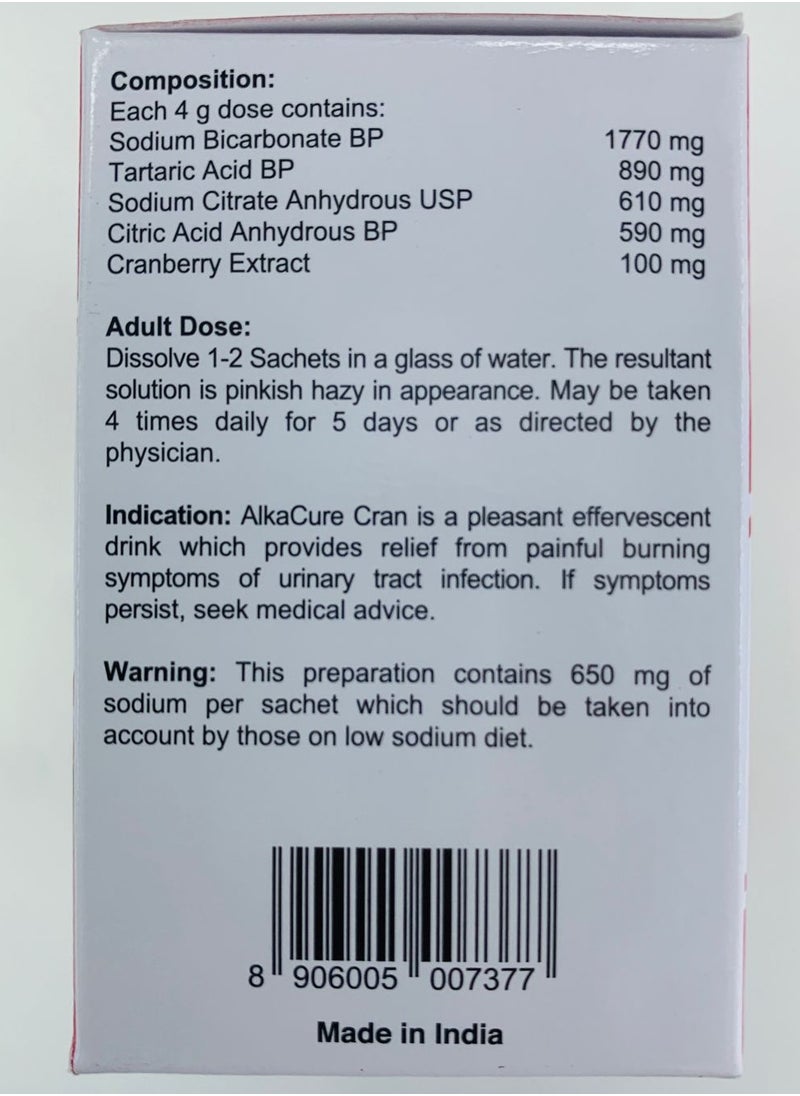 ALKA-UR - Alkacure Cran Effervescent Granules Urinary Alkalinizer 4g Sachets 10s - Image 1