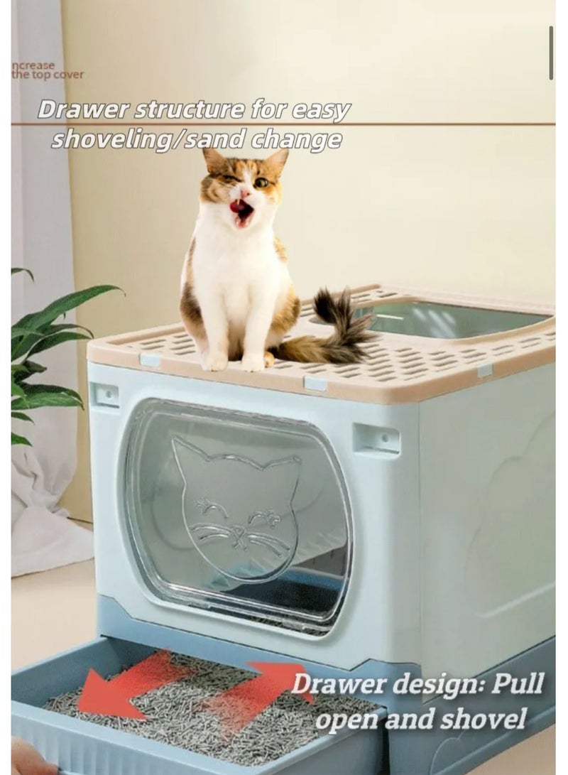 LIMOS Large Foldable Cat Litter Box with Lid and Kitty Litter Scoop Drawer Front Entry & Top Exit Covered Kitten Box - Image 4