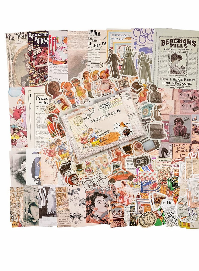 Vintage Scrapbook Supplies Kit for Art Journaling Bullet Junk Planners DIY Paper Stickers Craft Notebook Collage Album Aesthetic Picture Frames (200 Pieces) Retro Memory.  - Image 3