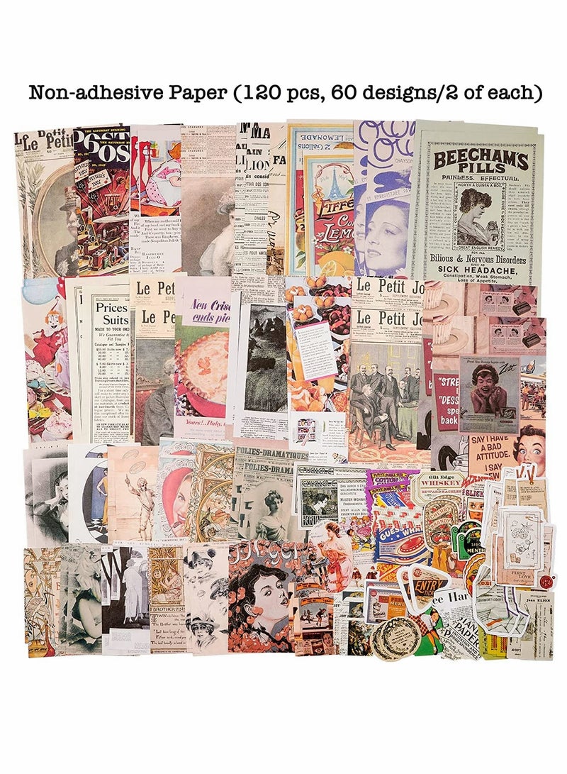Vintage Scrapbook Supplies Kit for Art Journaling Bullet Junk Planners DIY Paper Stickers Craft Notebook Collage Album Aesthetic Picture Frames (200 Pieces) Retro Memory.  - Image 4