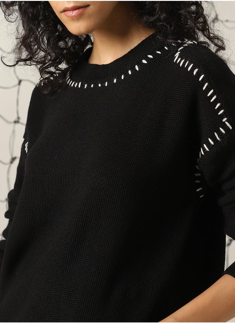 Hubberholme Women's Black 100% Acrylic Solid Regular Fit Sweater  - Image 5