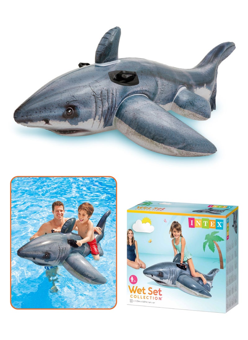 INTEX Intex Shark Swim Float: A fun water adventure with a realistic design. Dimensions: 107cm x 173cm. Suitable for ages 3 and up.  - Image 1