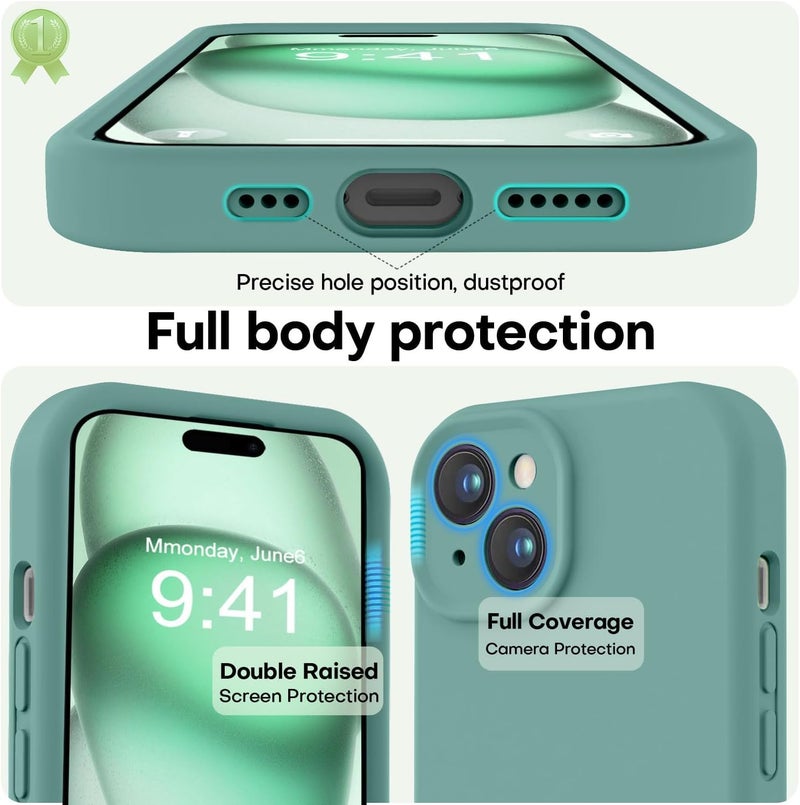Mobistyle Designed for iPhone 15 Cover Soft Liquid Silicone Slim Protective Shockproof with Anti-Scratch Microfiber Lining Phone Back Cover Case (Green) - Image 2