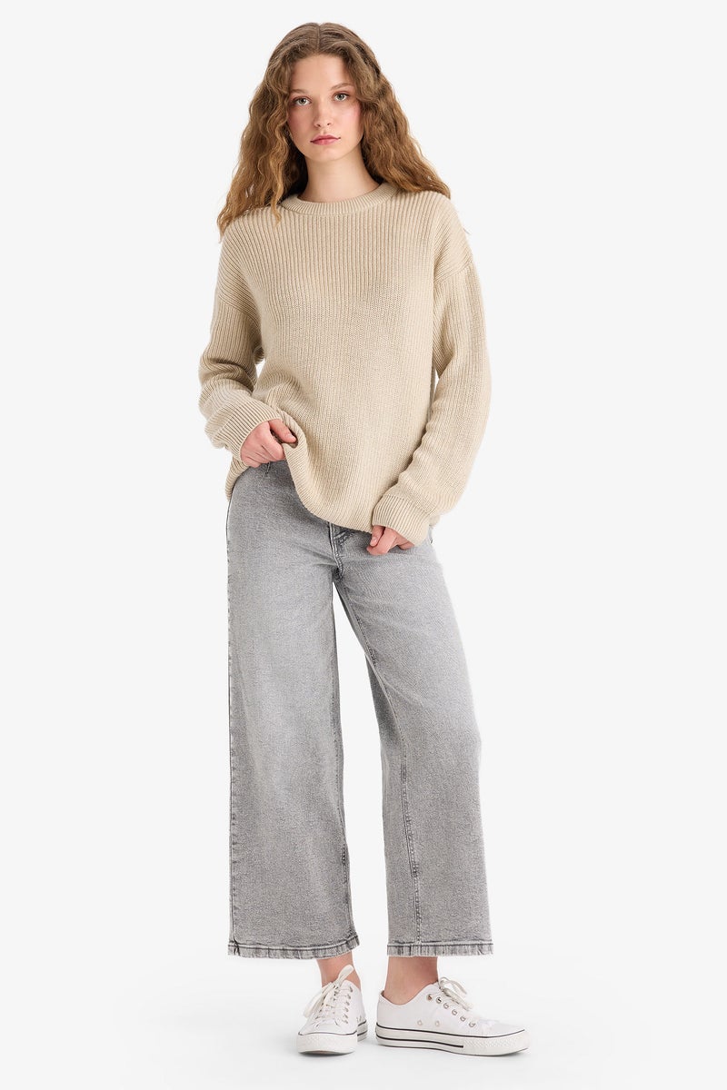 DeFacto Beige Woman Regular Fit Crew Neck Pullover Casual - Image 5