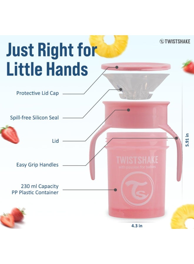 TWISTSHAKE TWISTSHAKE 360 Sippy Cups - Premium 230ml Baby Sippy Cups for Mess-Free Independent Drinking (Pastel Pink) - Image 2