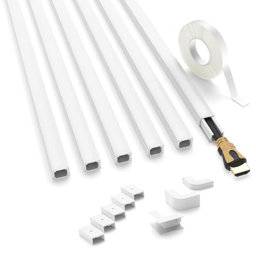 Serplex® Sliding Cable Cover Raceway, 15.7in PVC Cable Hider with Corner Connectors, Slim Cord Concealer for Ground & Background Cables, TV Cord Hider, Wire Hiders for TV on Wall, Set of 6 - Image 1