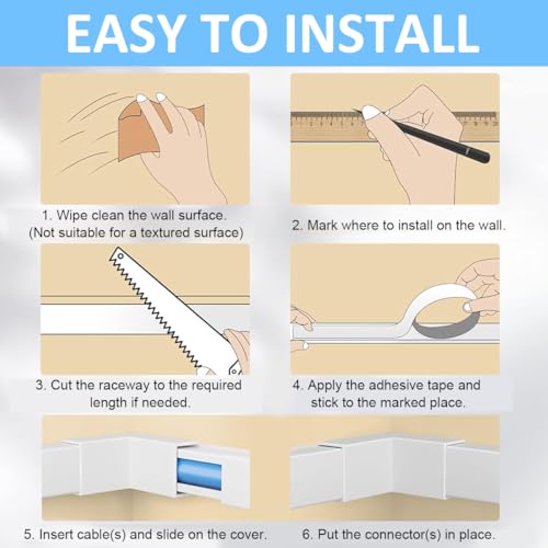 Serplex® Sliding Cable Cover Raceway, 15.7in PVC Cable Hider with Corner Connectors, Slim Cord Concealer for Ground & Background Cables, TV Cord Hider, Wire Hiders for TV on Wall, Set of 6 - Image 3