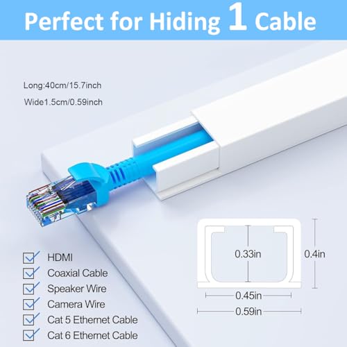 Serplex® Sliding Cable Cover Raceway, 15.7in PVC Cable Hider with Corner Connectors, Slim Cord Concealer for Ground & Background Cables, TV Cord Hider, Wire Hiders for TV on Wall, Set of 6 - Image 2