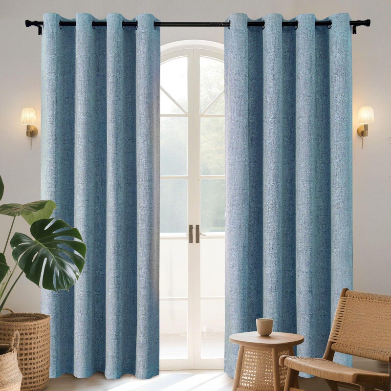 Joydeco Light Blue Blackout Curtains 90 Inches Long  Curtains 90 Inch Length 1 Panel for Bedroom  Thermal Insulated Linen Black Out Curtains with Grommets(100x90  Light Blue) - Image 1