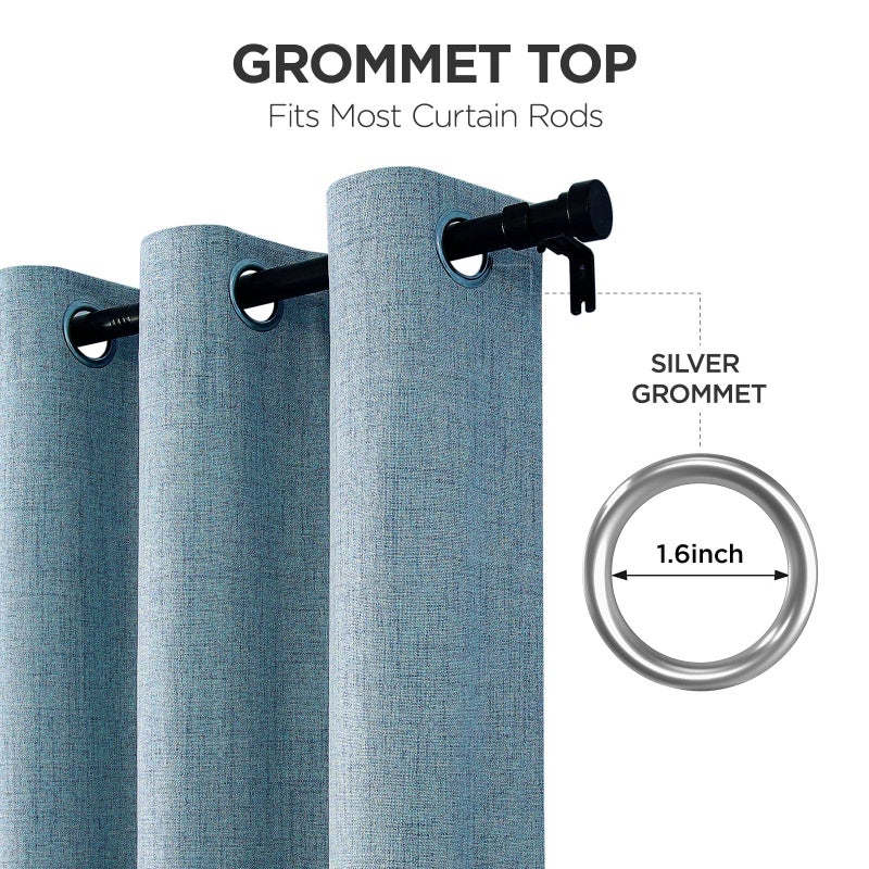 Joydeco Light Blue Blackout Curtains 90 Inches Long  Curtains 90 Inch Length 1 Panel for Bedroom  Thermal Insulated Linen Black Out Curtains with Grommets(100x90  Light Blue) - Image 5