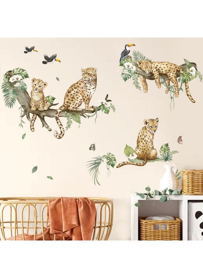 decalmile - decalmile Leopard Safari Wall Decals Jungle Animals Cheetah Wall Stickers Baby Nursery Boys Girls Bedroom Playroom Home Decor - Image 1