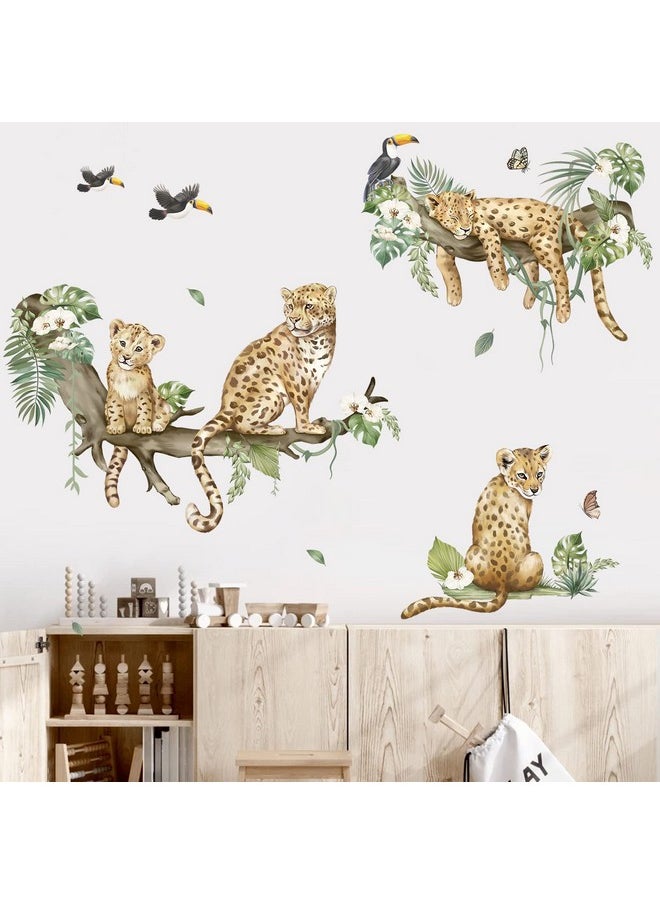 decalmile - decalmile Leopard Safari Wall Decals Jungle Animals Cheetah Wall Stickers Baby Nursery Boys Girls Bedroom Playroom Home Decor - Image 1