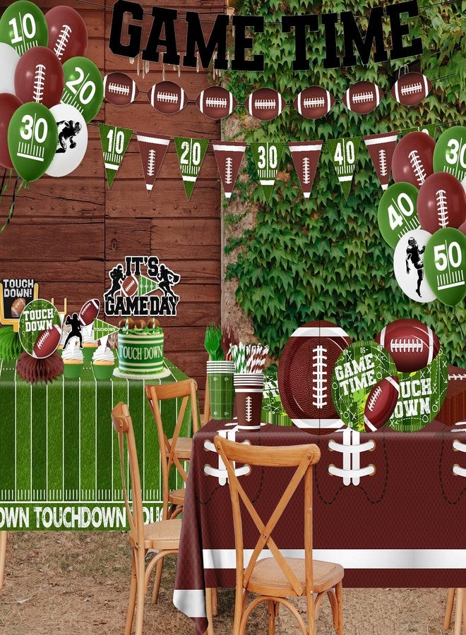 Peghoqu Football Party Decorations Serve 24 Football Party Supplies Includes Paper Plates Napkins,Touchdown Tablecloth,Cups,Banner,Balloon,Forks,Cupcake Topper for Game Time Sport Tailgate Themed Party Decor - Image 5