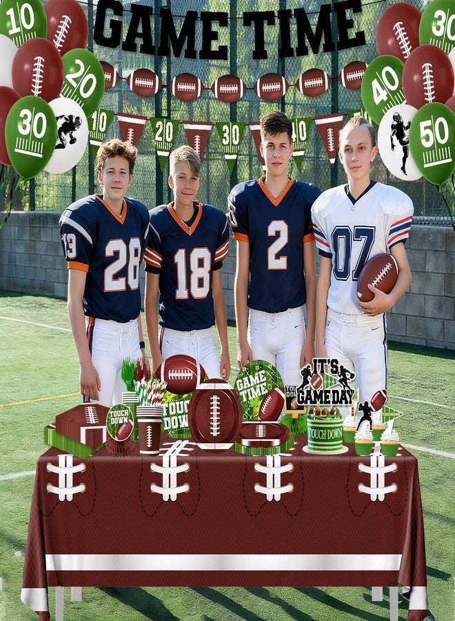 Peghoqu Football Party Decorations Serve 24 Football Party Supplies Includes Paper Plates Napkins,Touchdown Tablecloth,Cups,Banner,Balloon,Forks,Cupcake Topper for Game Time Sport Tailgate Themed Party Decor - Image 2