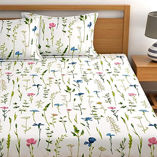 Home Ecstasy 100% Cotton King Bedsheets with 2 Pillow Covers Cotton, 140tc Floral Blue Bedsheets for King Bed Cotton (9ft X 9ft) - Image 3